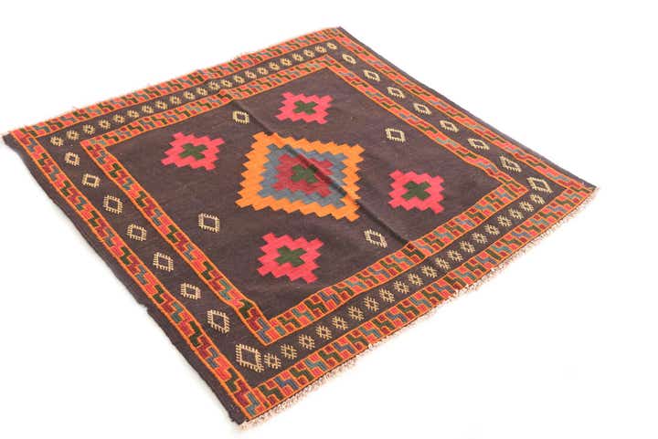3' 3 x 3' 5 Hand Woven Kilim Modern Wool Square Rug