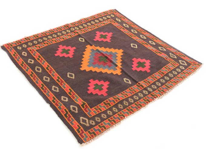 Detail image of 3' 3 x 3' 5 Hand Woven Kilim Modern Wool Square Rug