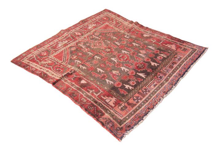 4' 1 x 4' 6 Hand Knotted Ultra Vintage Persian Wool Square Rug