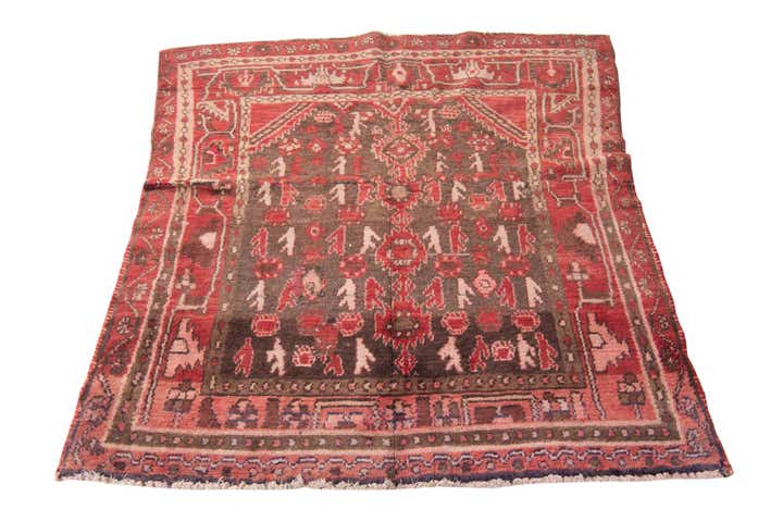 4' 1 x 4' 6 Hand Knotted Ultra Vintage Persian Wool Square Rug
