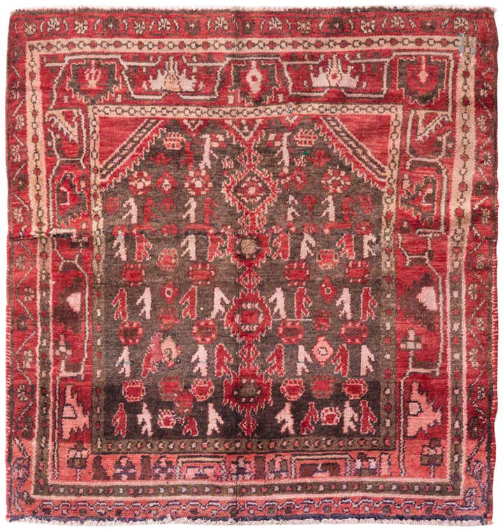 4' 1 x 4' 6 Hand Knotted Ultra Vintage Persian Wool Square Rug
