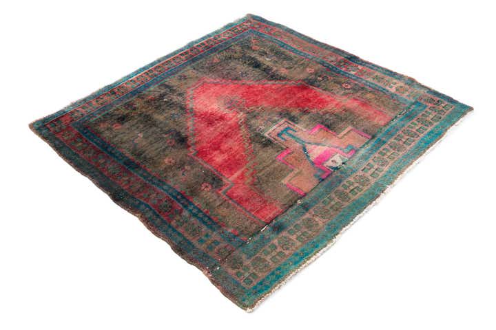 4' 4 x 4' 4 Hand Knotted Ultra Vintage Persian Wool Square Rug