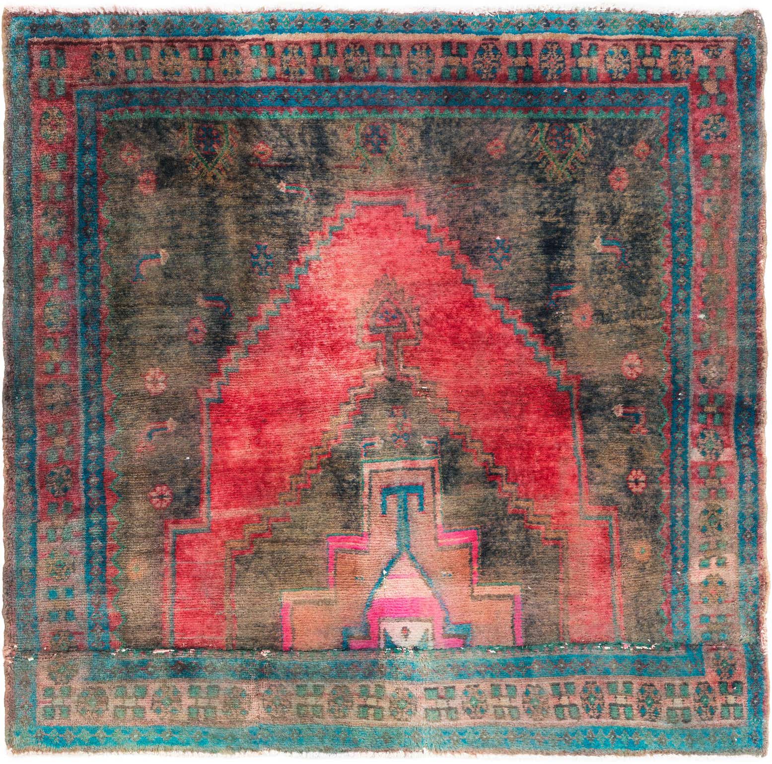 4' 4 x 4' 4 Hand Knotted Ultra Vintage Persian Wool Square Rug
