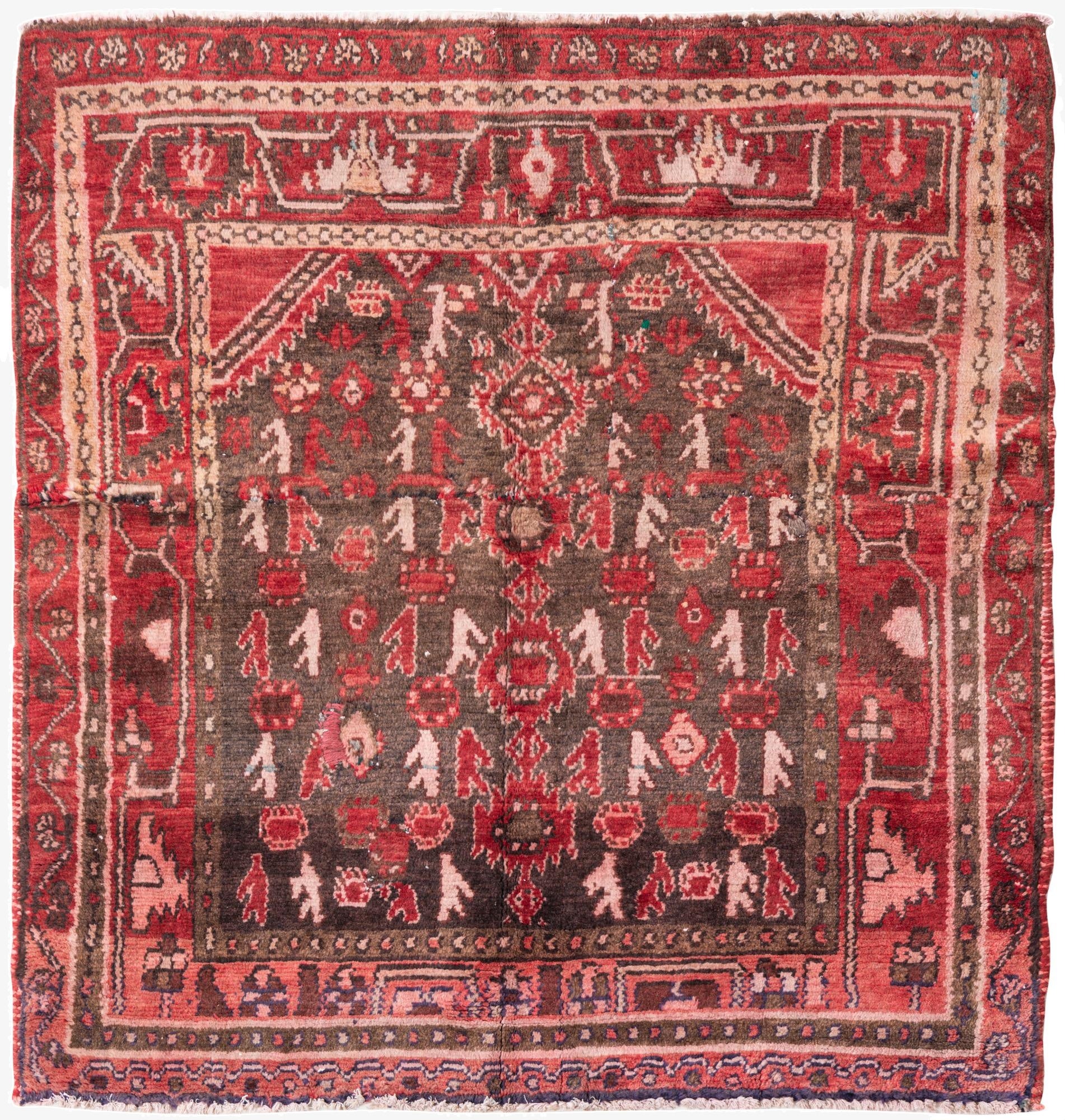 4' 1 x 4' 6  Hand Knotted Ultra Vintage Persian Wool Square Rug