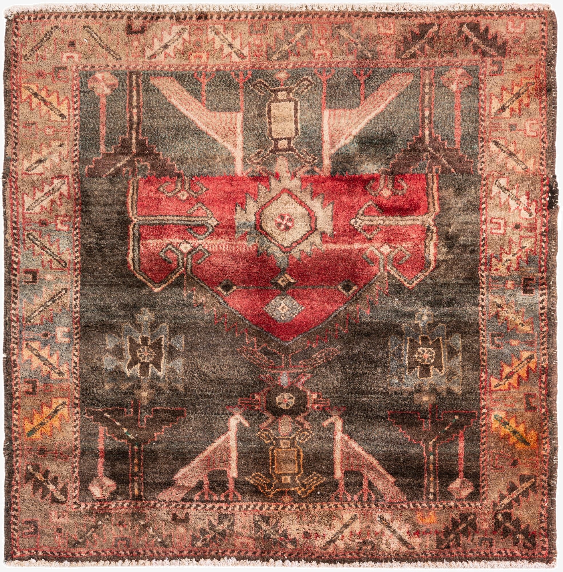 3' 8 x 3' 8  Hand Knotted Ultra Vintage Persian Wool Square Rug