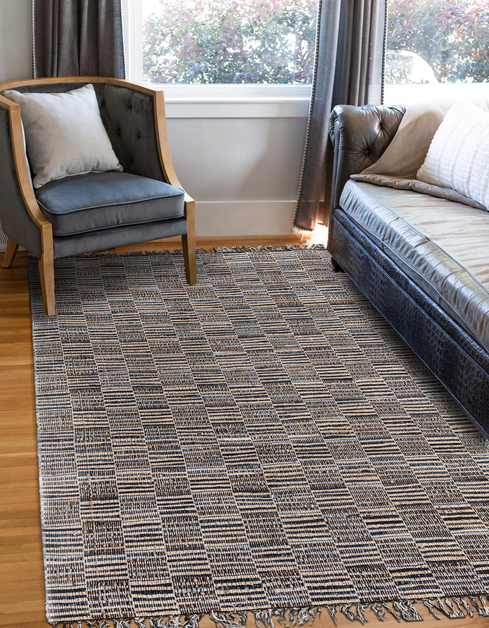 Custom Dark Gray  Hand Woven Chindi Jute Rug