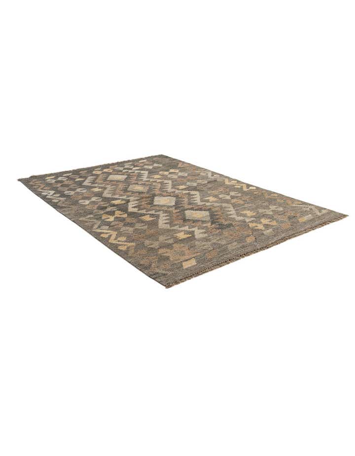 3' 4 x 4' 11 Hand Woven Kilim Maymana Wool Rug