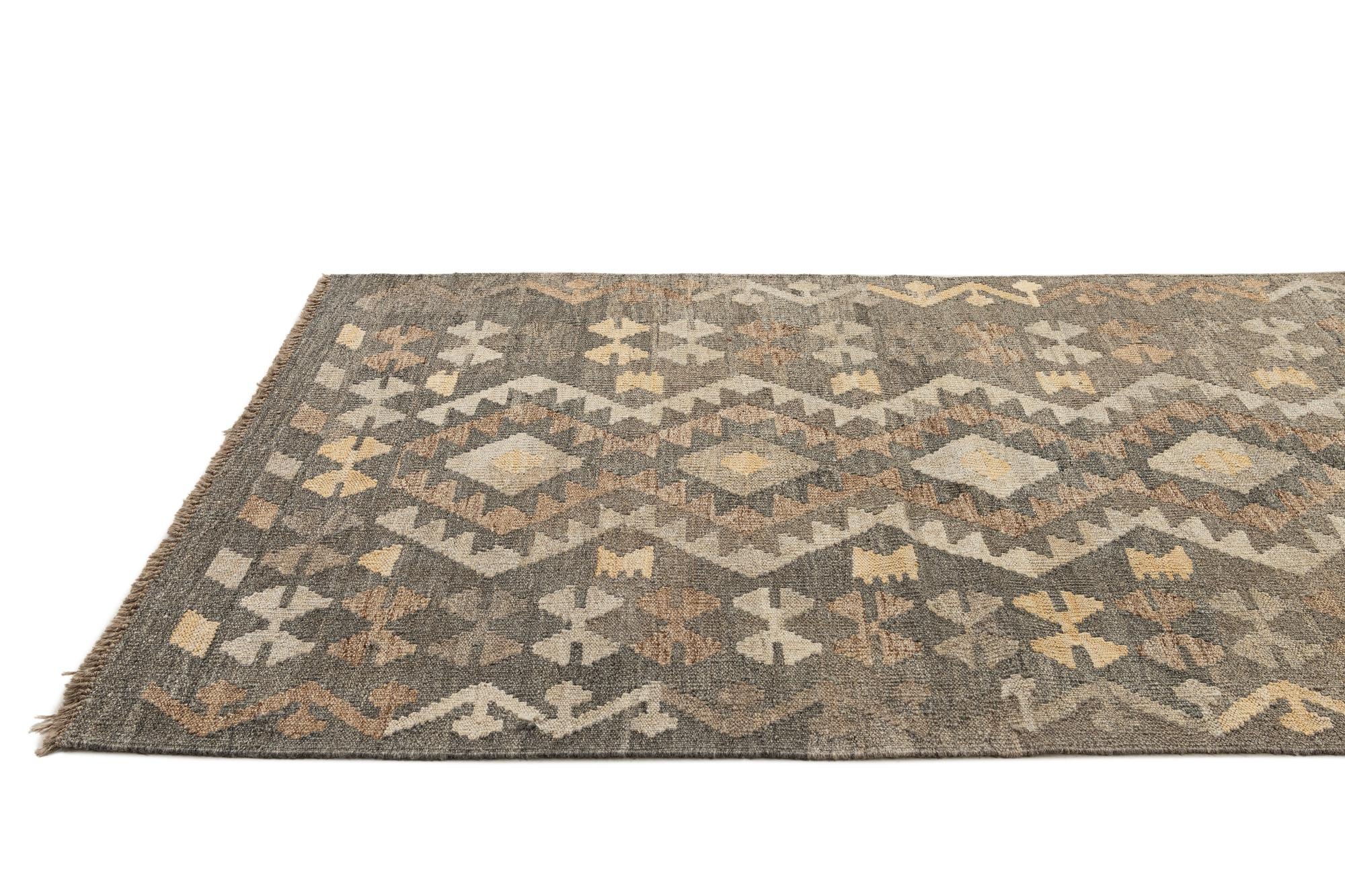 3' 4 x 4' 11 Hand Woven Kilim Maymana Wool Rug