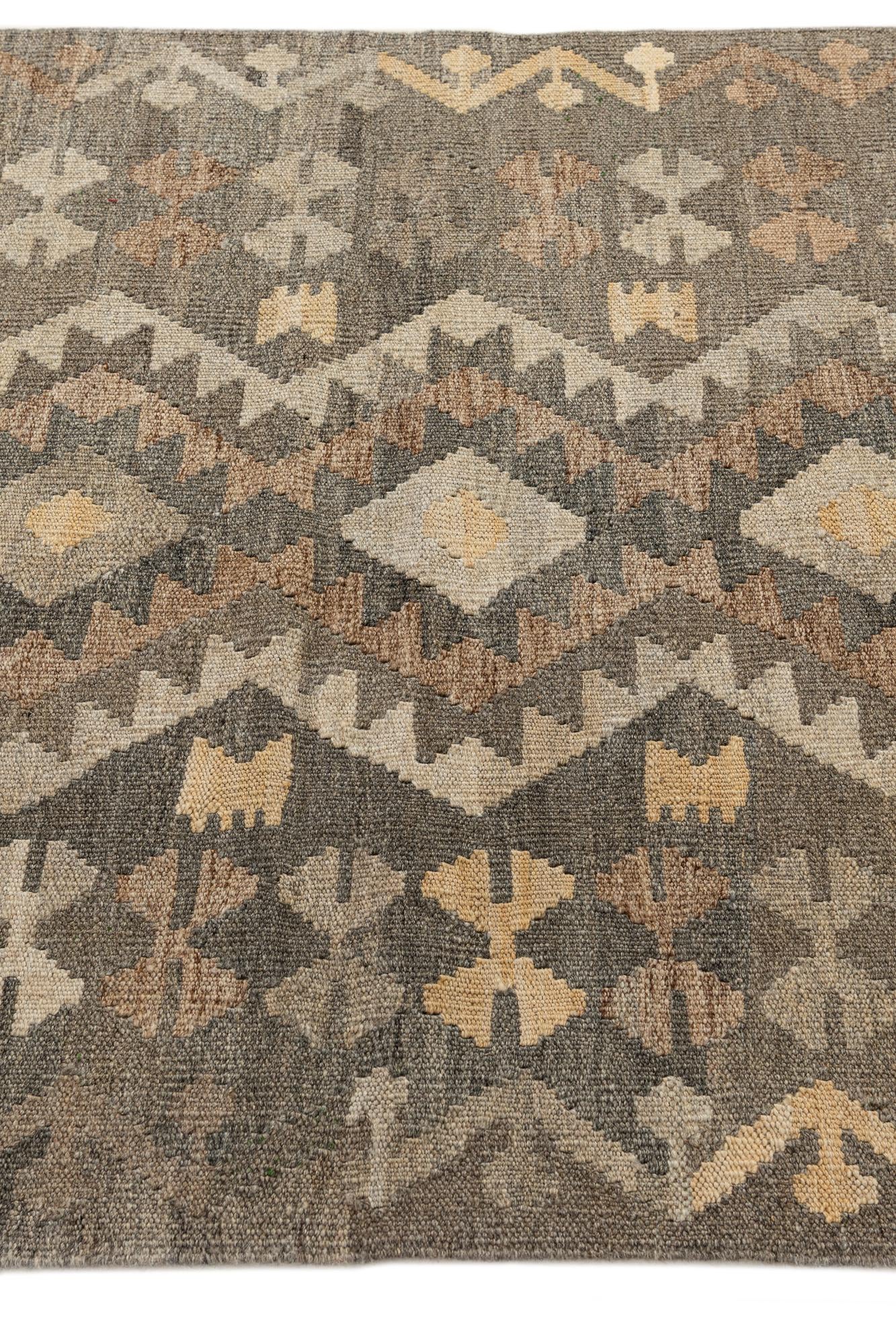 3' 4 x 4' 11 Hand Woven Kilim Maymana Wool Rug