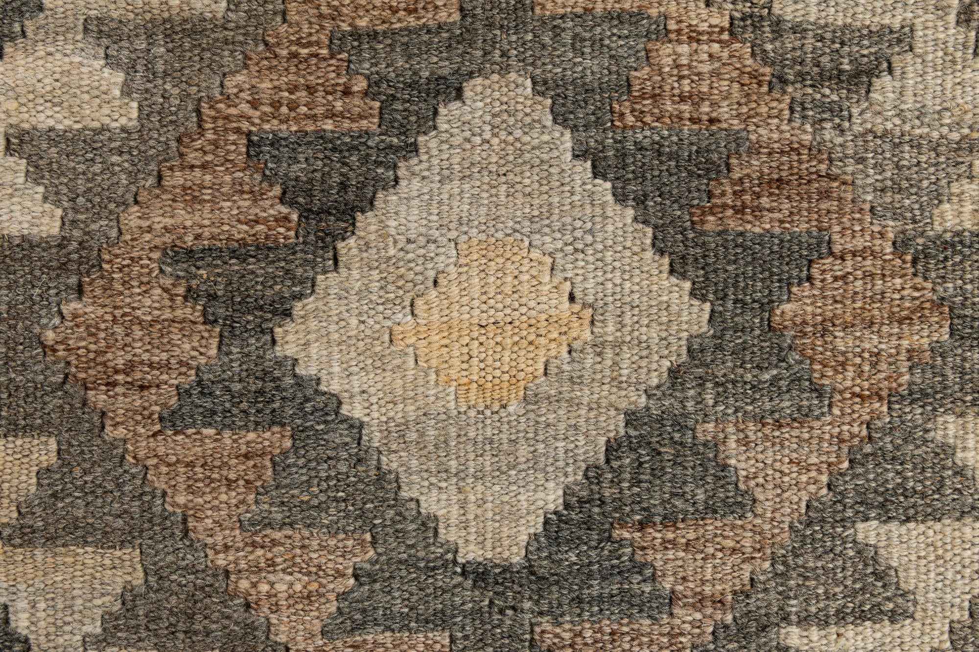 3' 4 x 4' 11 Hand Woven Kilim Maymana Wool Rug