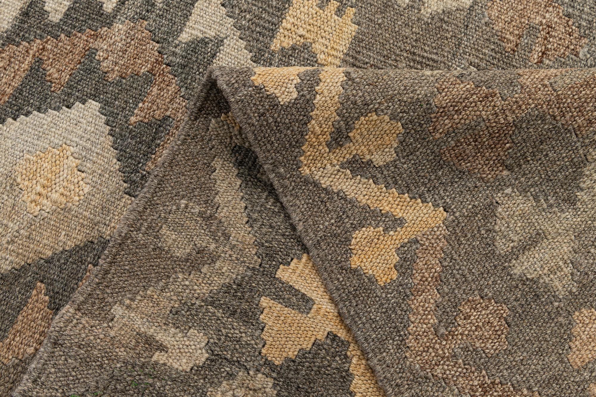 3' 4 x 4' 11 Hand Woven Kilim Maymana Wool Rug