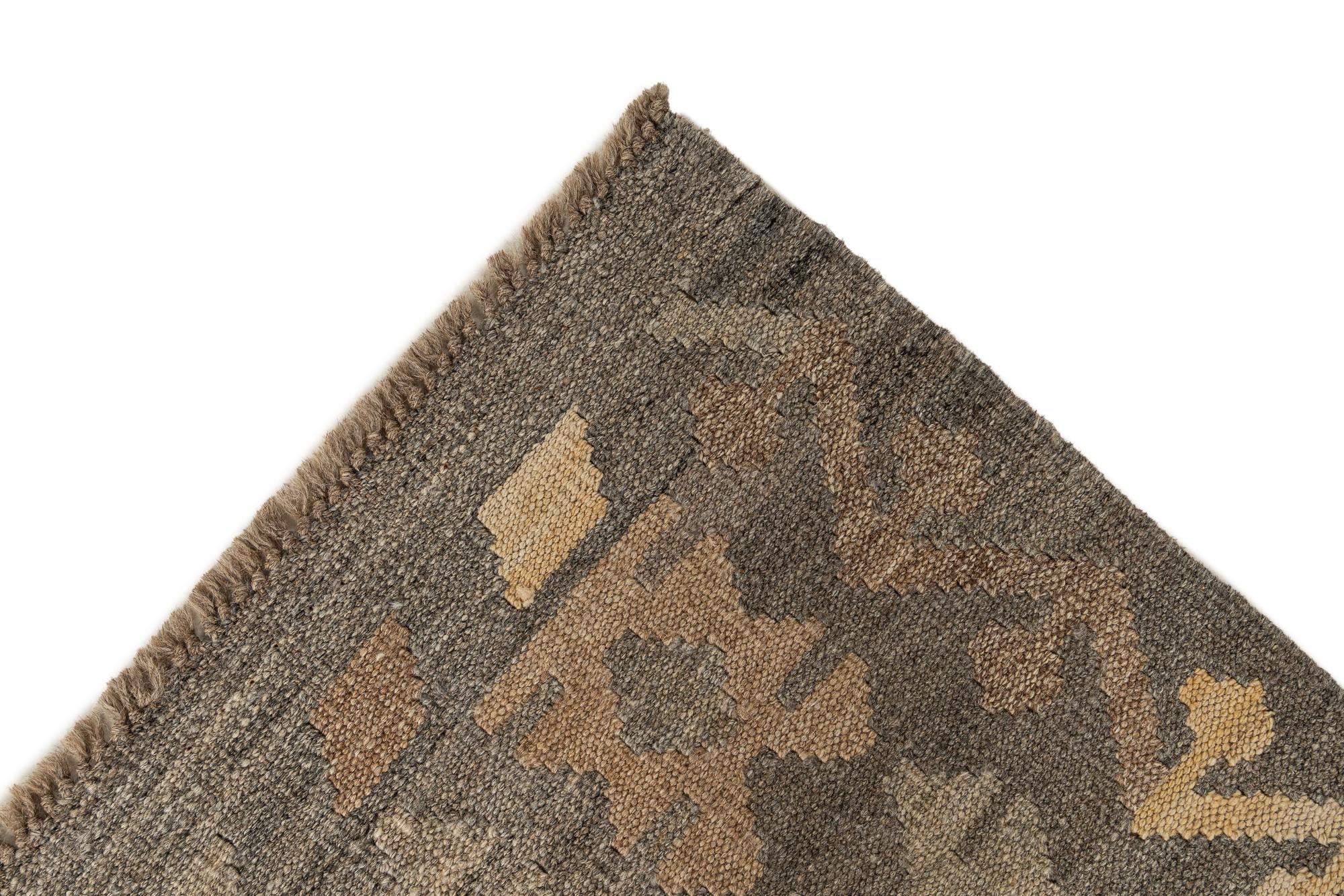 3' 4 x 4' 11 Hand Woven Kilim Maymana Wool Rug