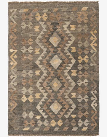 3' 4 x 4' 11 Hand Woven Kilim Maymana Wool Rug