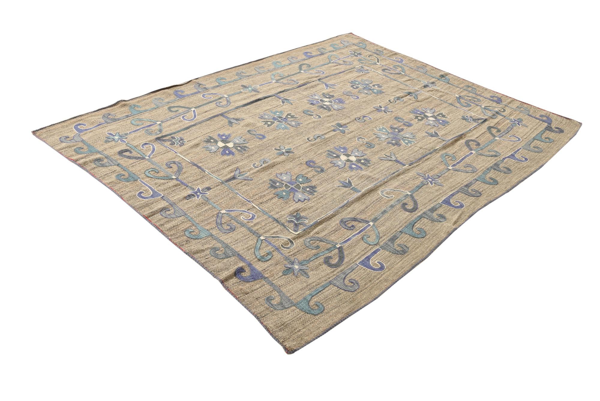 5' 10 x 7' 8 Hand Woven Kilim Suzani Wool Rug