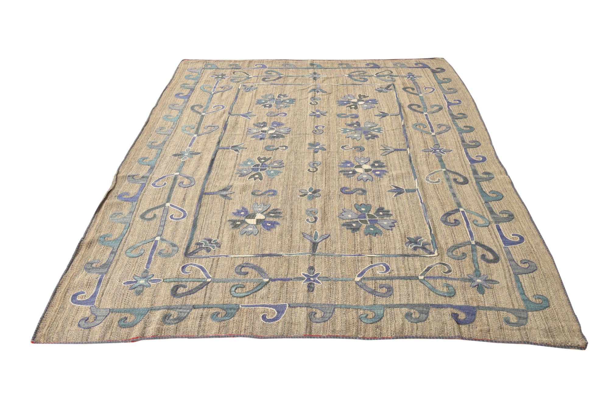 5' 10 x 7' 8 Hand Woven Kilim Suzani Wool Rug