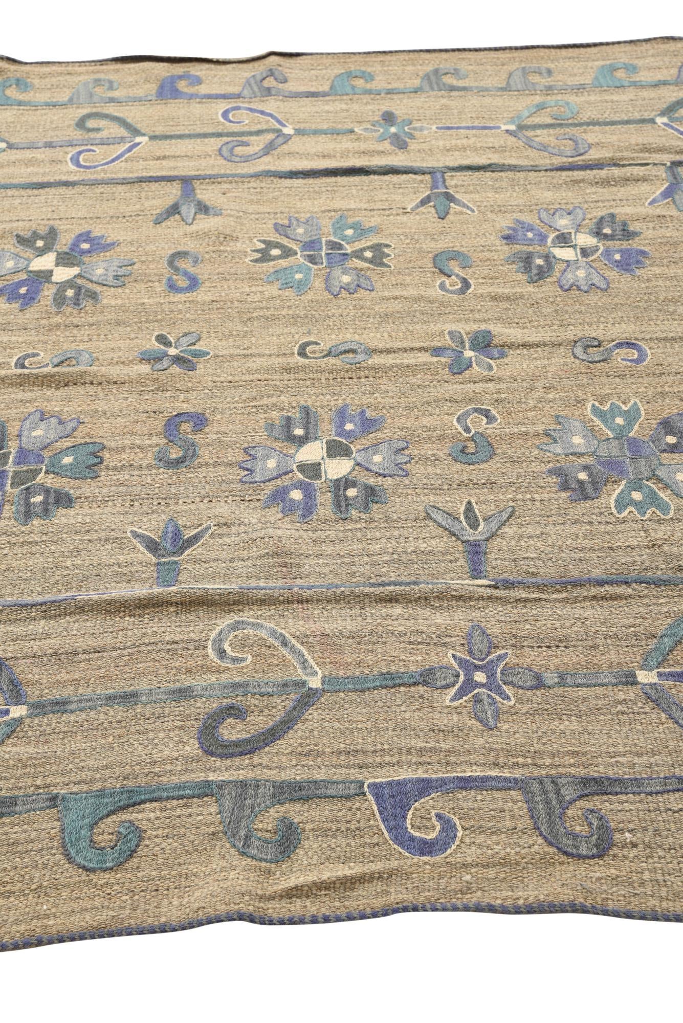 5' 10 x 7' 8 Hand Woven Kilim Suzani Wool Rug