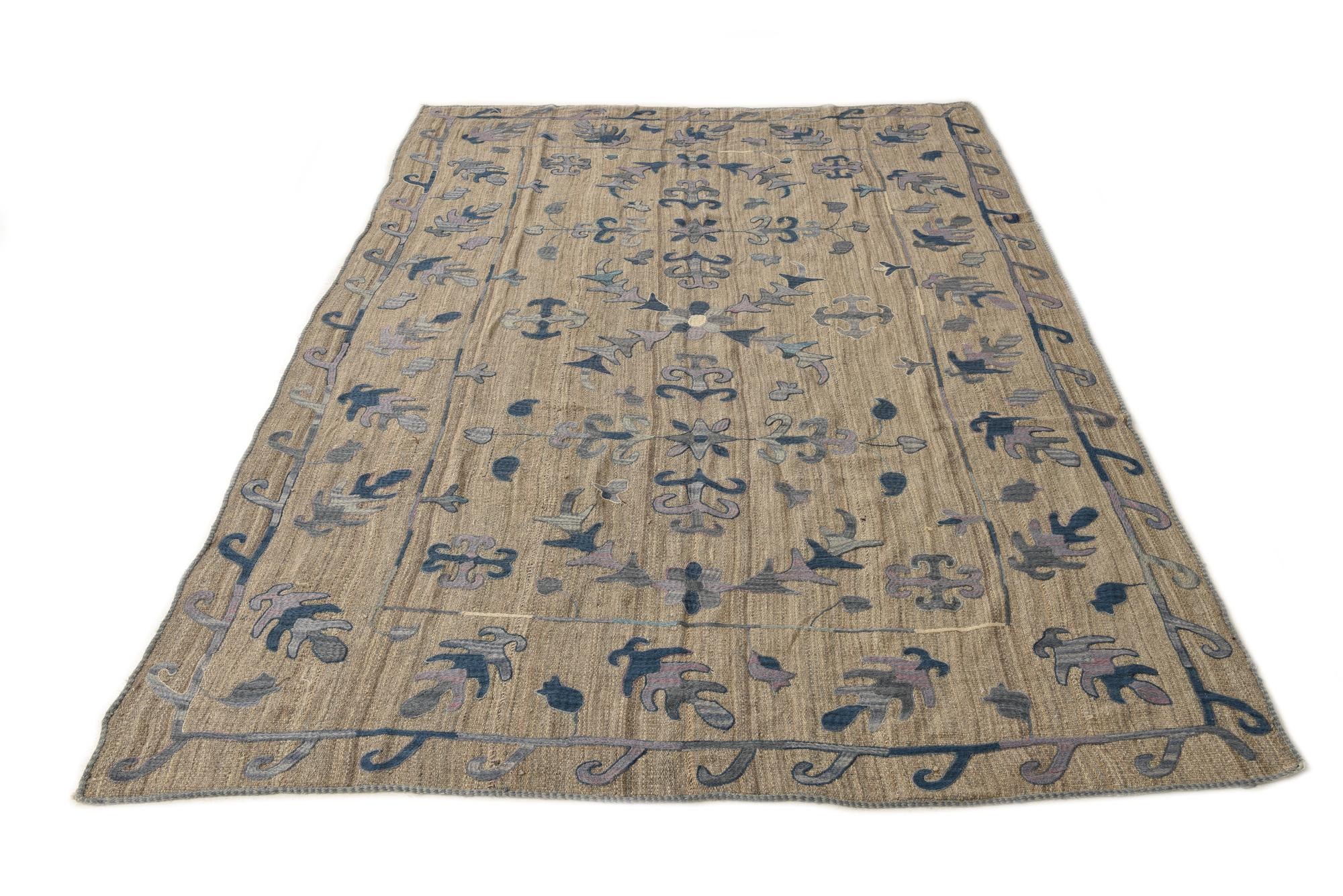 6' 4 x 9' 5 Hand Woven Kilim Suzani Wool Rug