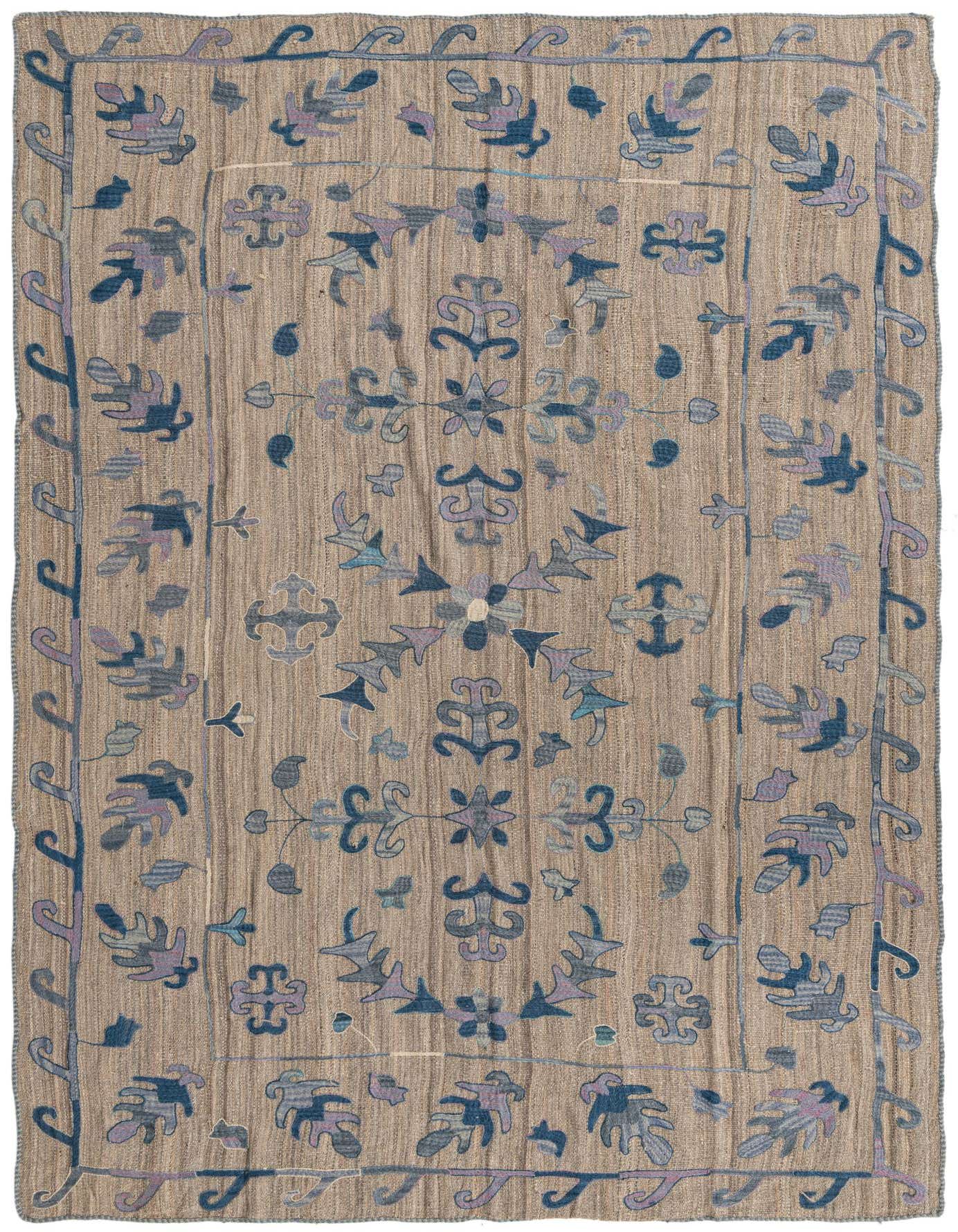 6' 4 x 9' 5 Hand Woven Kilim Suzani Wool Rug