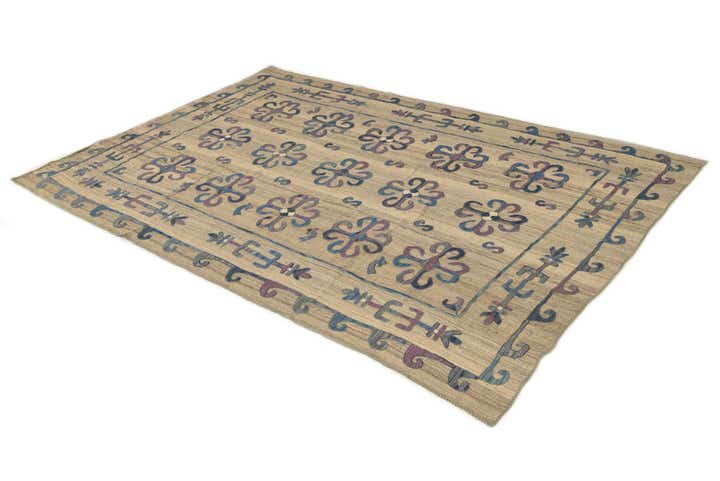 6' 5 x 9' 3 Hand Woven Kilim Suzani Wool Rug