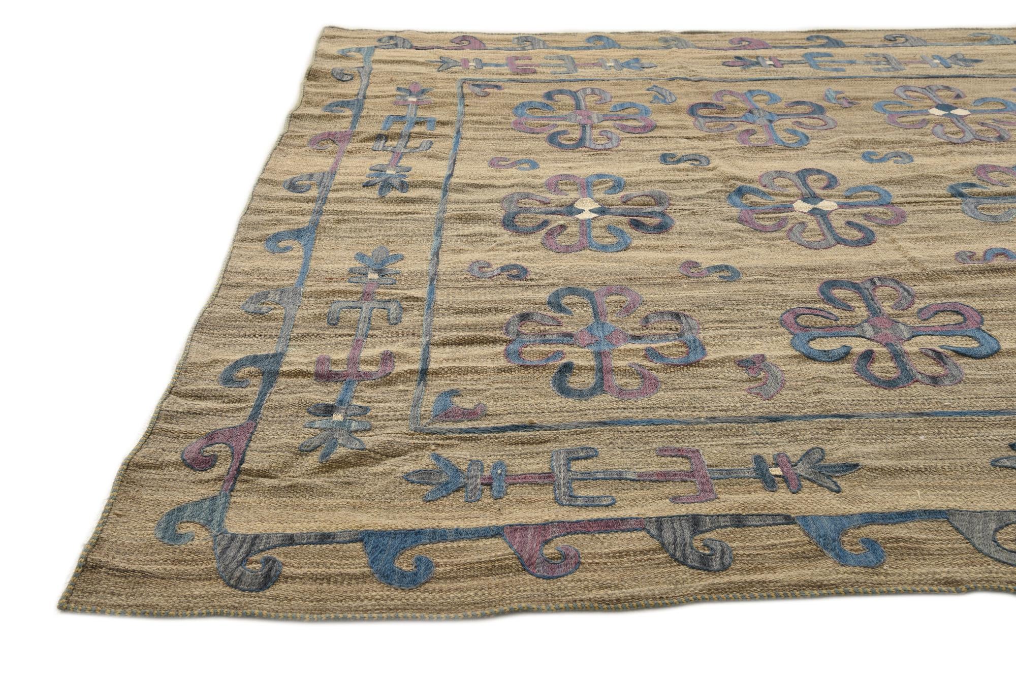 6' 5 x 9' 3 Hand Woven Kilim Suzani Wool Rug