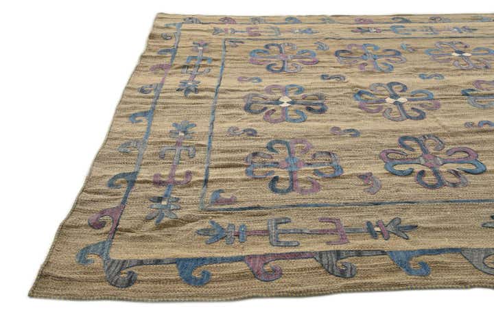 6' 5 x 9' 3 Hand Woven Kilim Suzani Wool Rug