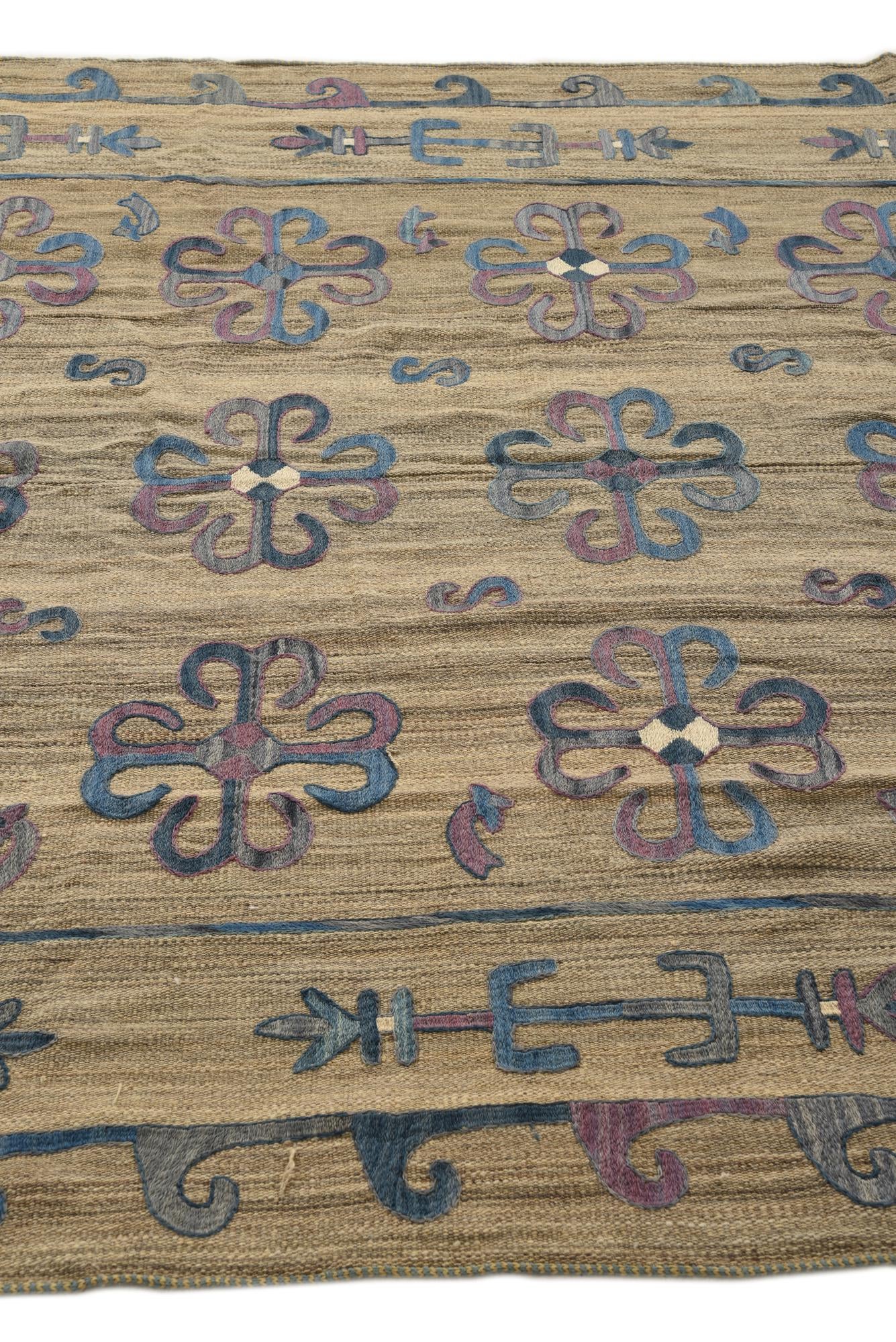 6' 5 x 9' 3 Hand Woven Kilim Suzani Wool Rug