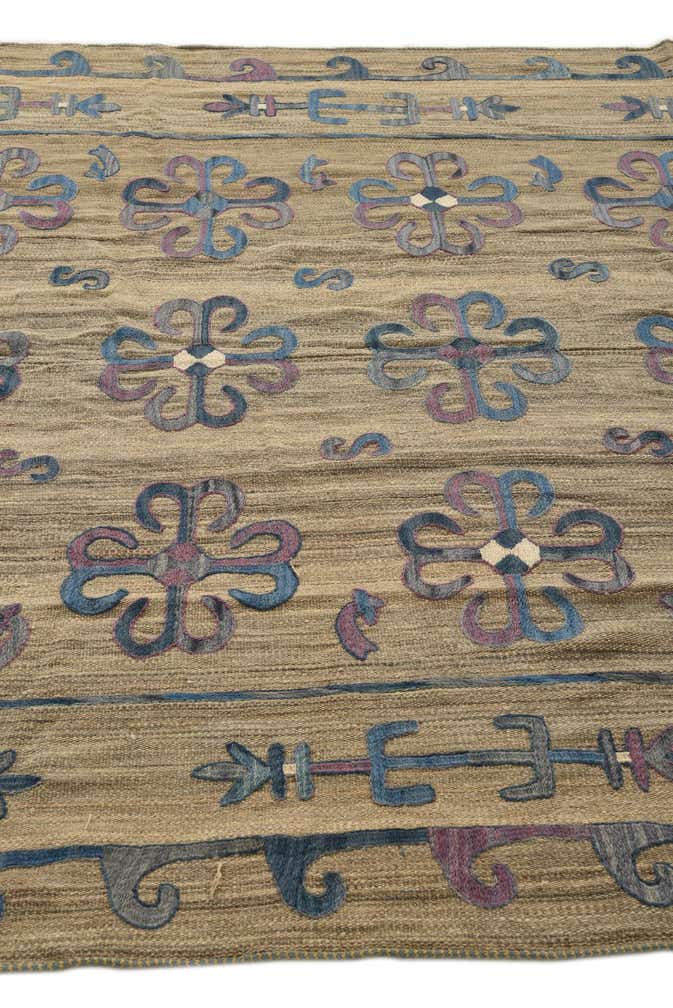 6' 5 x 9' 3 Hand Woven Kilim Suzani Wool Rug