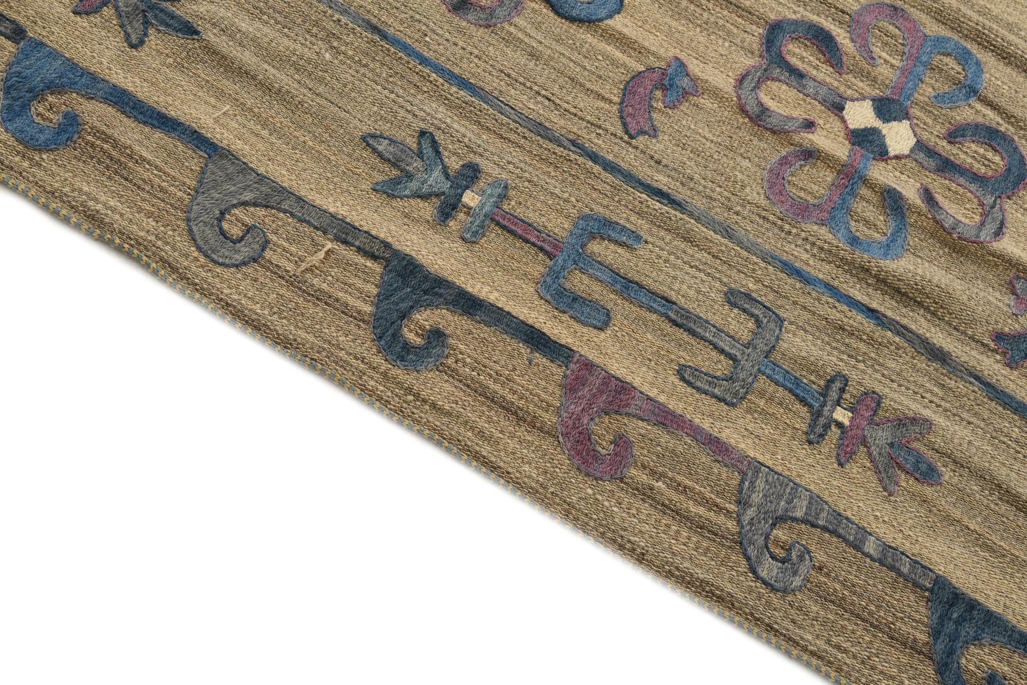 6' 5 x 9' 3 Hand Woven Kilim Suzani Wool Rug