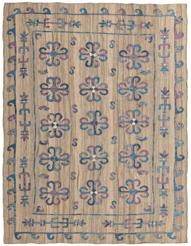 Detail image of 6' 5 x 9' 3 Hand Woven Kilim Suzani Wool Rug