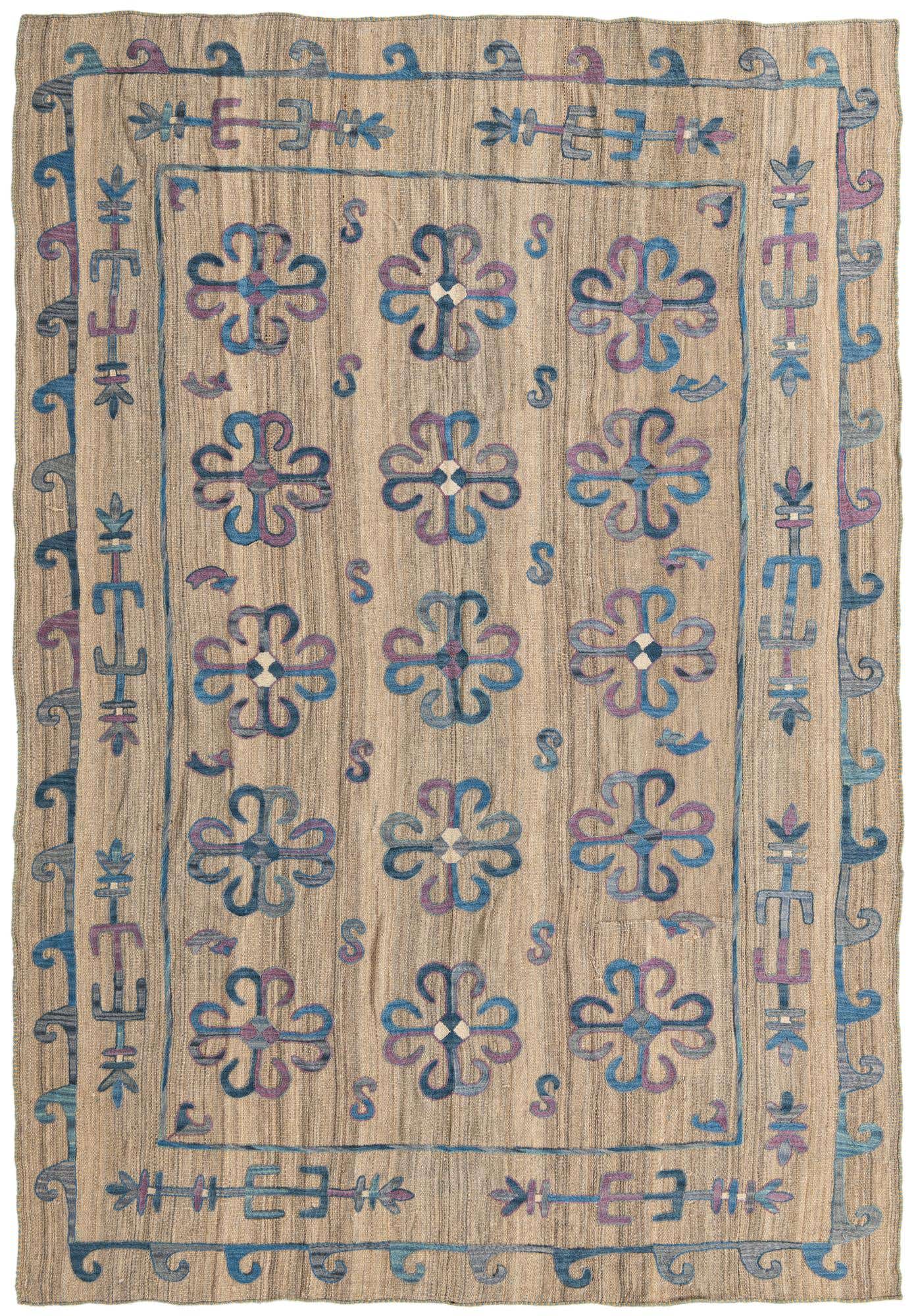 6' 5 x 9' 3 Hand Woven Kilim Suzani Wool Rug