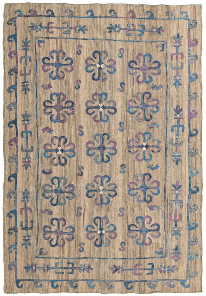 6' 5 x 9' 3 Hand Woven Kilim Suzani Wool Rug