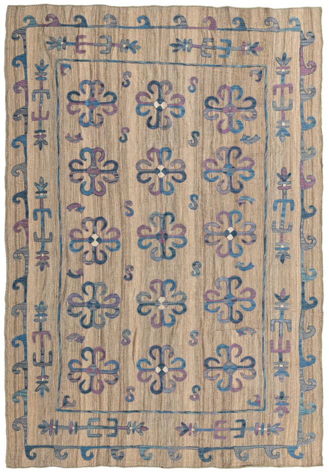 Detail image of 6' 5 x 9' 3 Hand Woven Kilim Suzani Wool Rug