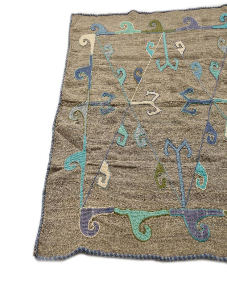 Detail image of 3' 8 x 4' 9  Hand Woven Kilim Suzani Wool Rug