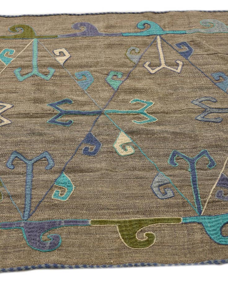 Detail image of 3' 8 x 4' 9  Hand Woven Kilim Suzani Wool Rug