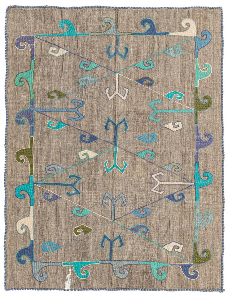 Detail image of 3' 8 x 4' 9 Hand Woven Kilim Suzani Wool Rug