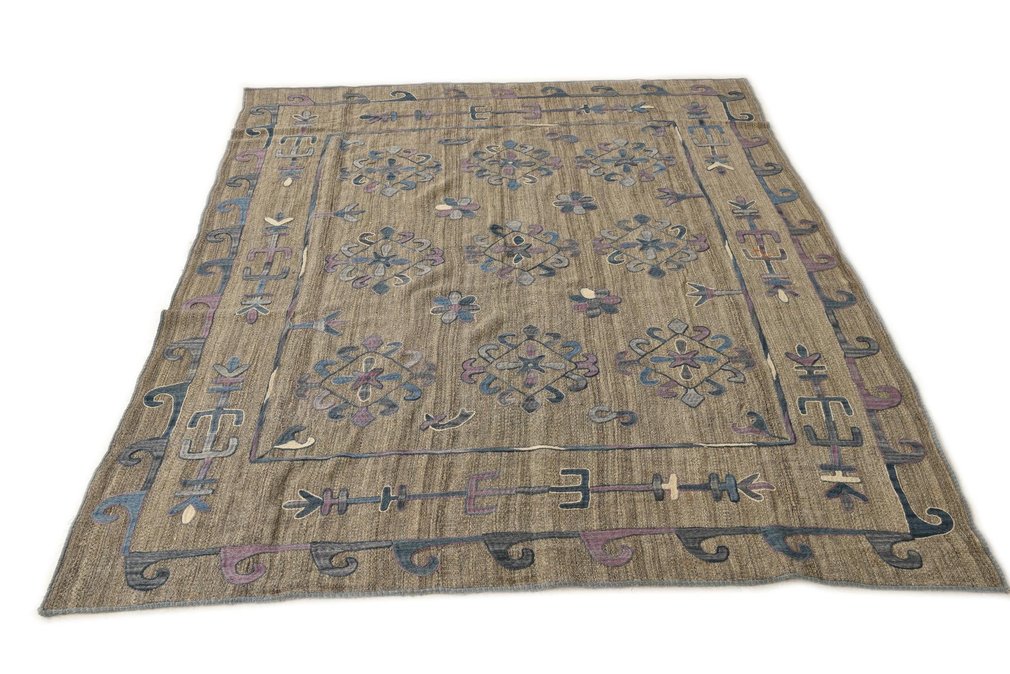 5' 10 x 7' Hand Woven Kilim Suzani Wool Rug