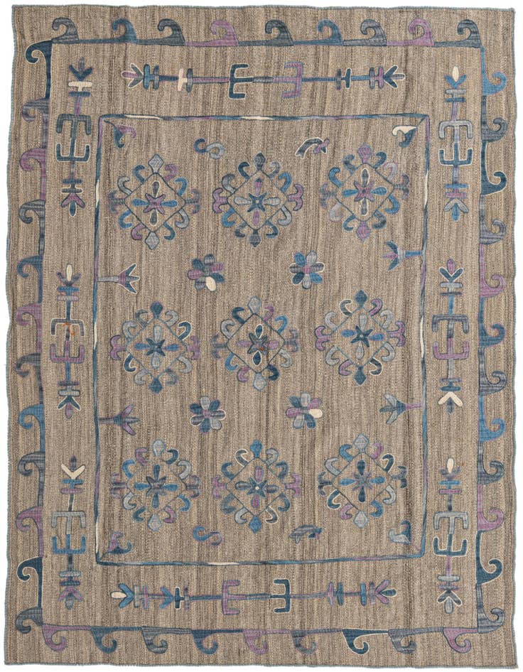Detail image of 5' 10 x 7' Hand Woven Kilim Suzani Wool Rug