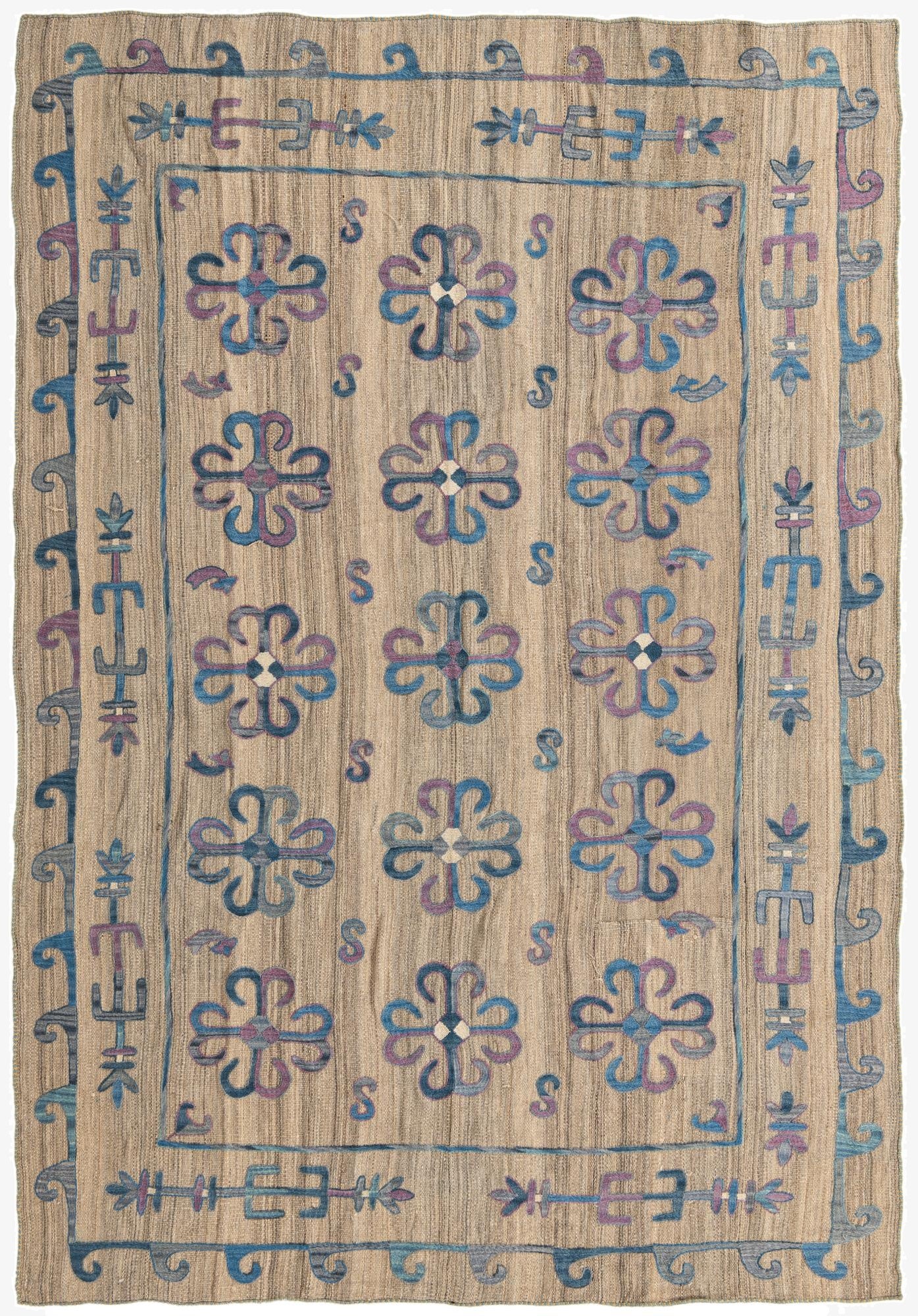 6' 5 x 9' 3  Hand Woven Kilim Suzani Wool Rug