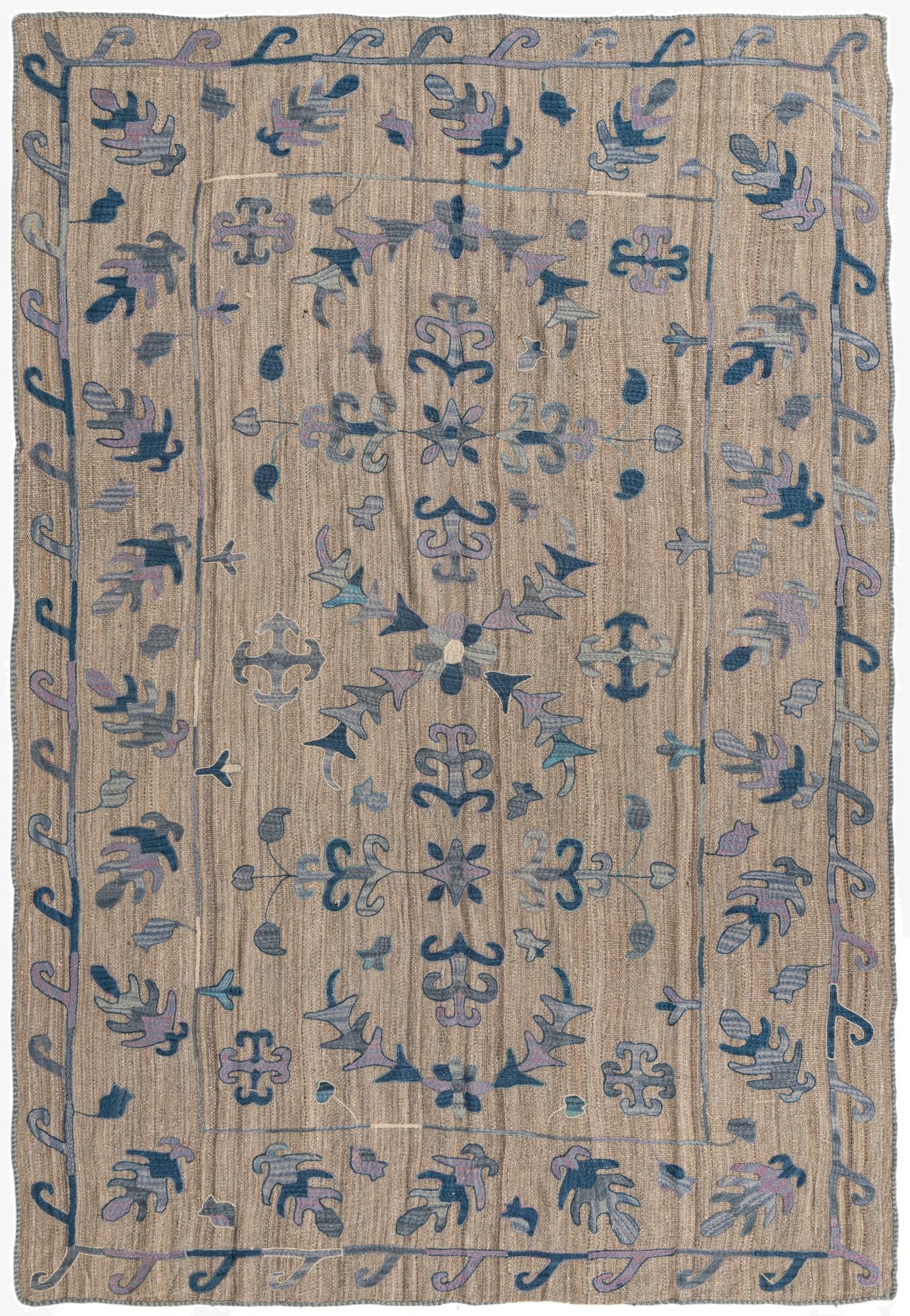 6' 4 x 9' 5  Hand Woven Kilim Suzani Wool Rug