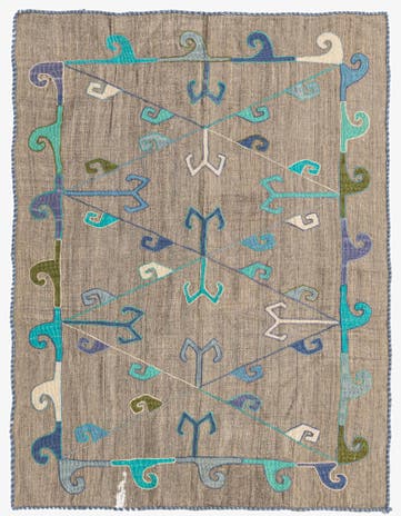 3' 8 x 4' 9 Hand Woven Kilim Suzani Wool Rug