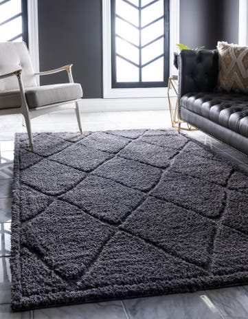 Dark Gray Lattice Shag Rug