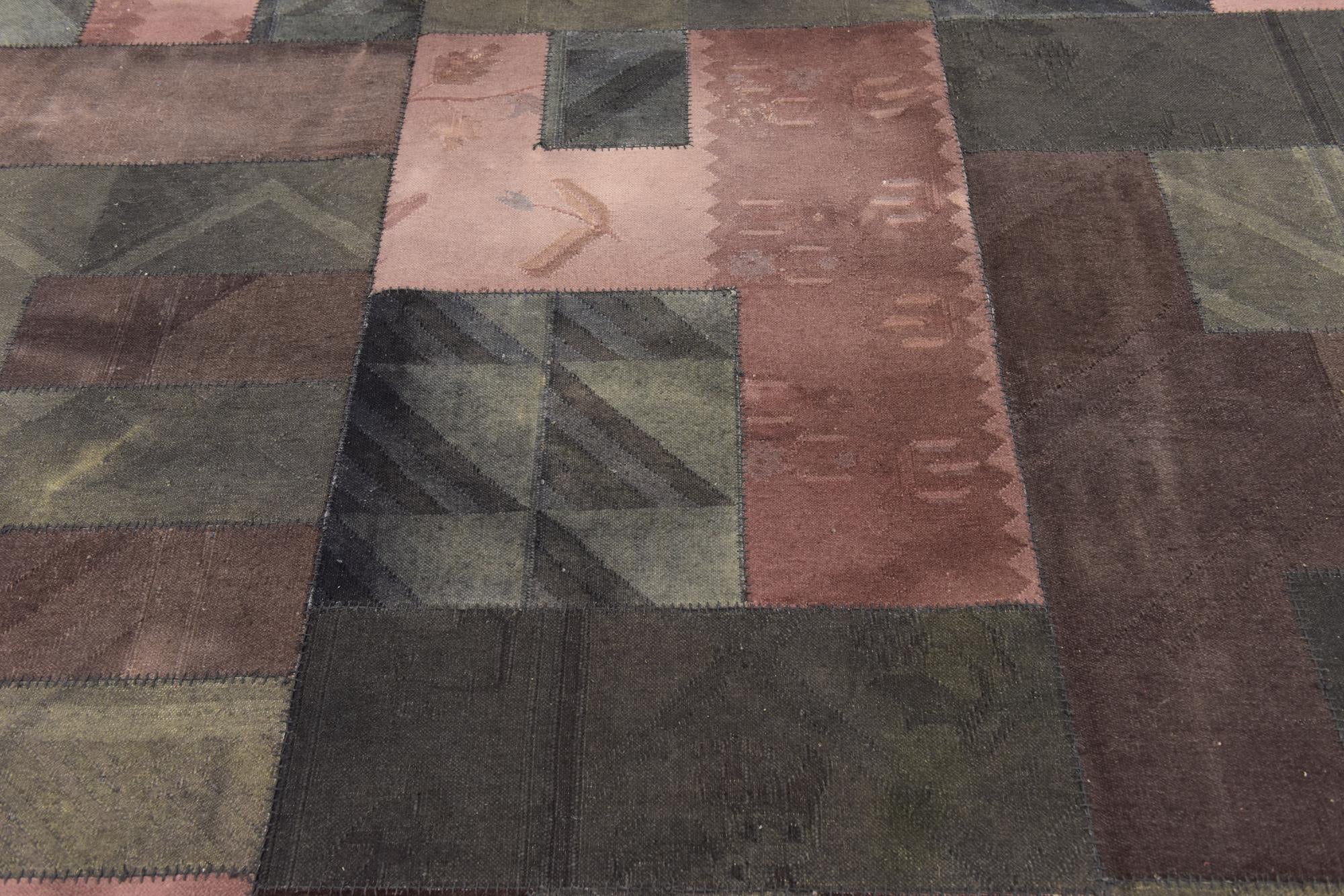 7' 3 x 10' Hand Woven Patchwork Wool Rug