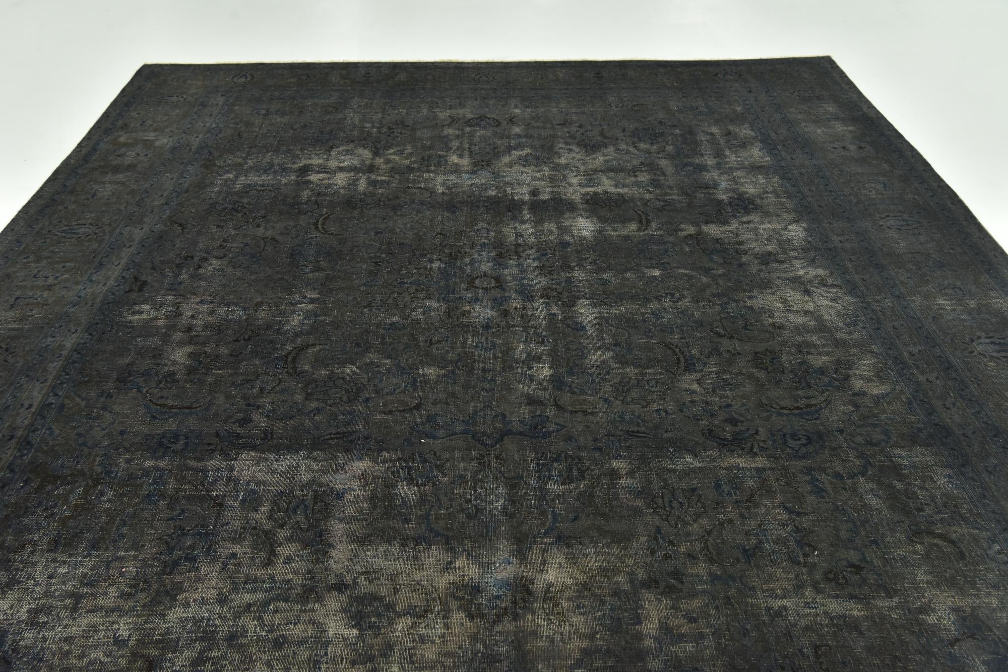Dark Gray 9' x 12' Hand Knotted Ultra Vintage Persian Wool Rug