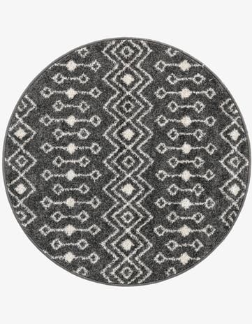 Dark Gray Moroccan Trellis Round Rug