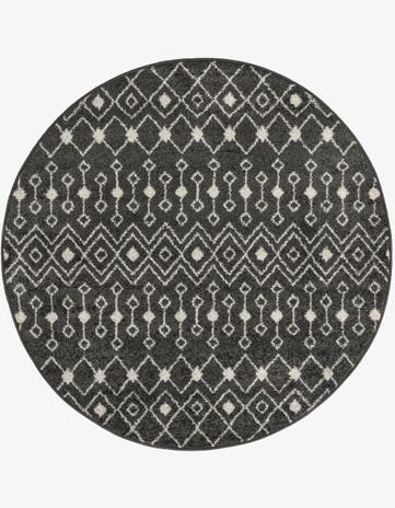Dark Gray Moroccan Trellis Round Rug