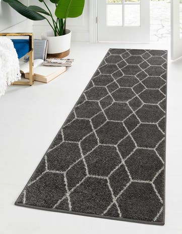 Dark Gray Lattice Frieze Runner Rug