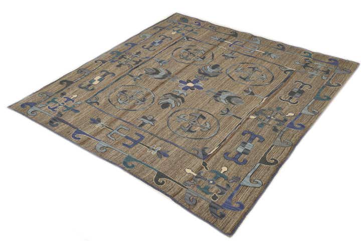 5' 4 x 5' 7 Hand Woven Kilim Suzani Wool Square Rug