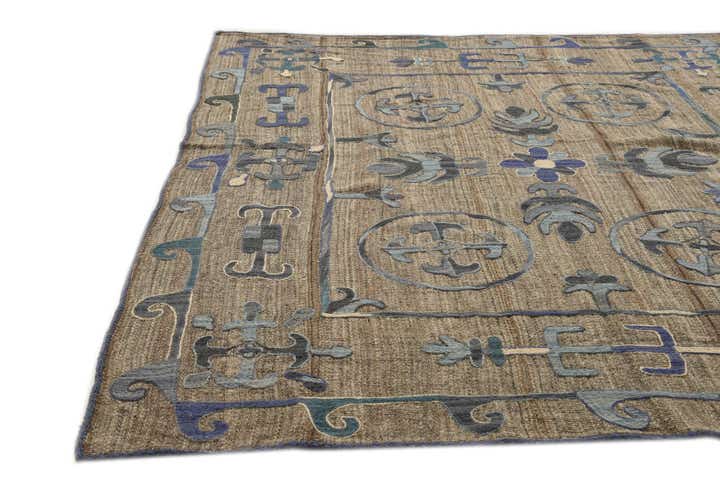 5' 4 x 5' 7 Hand Woven Kilim Suzani Wool Square Rug