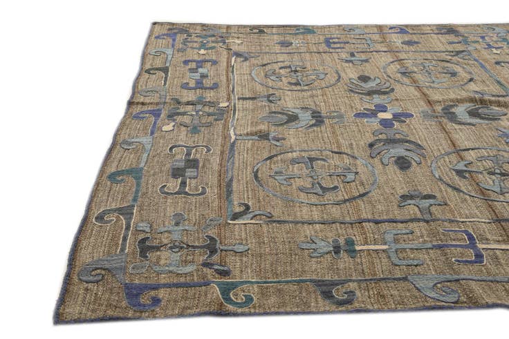 Detail image of 5' 4 x 5' 7 Hand Woven Kilim Suzani Wool Square Rug