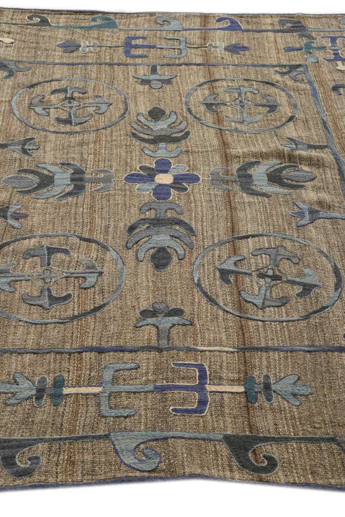 5' 4 x 5' 7 Hand Woven Kilim Suzani Wool Square Rug